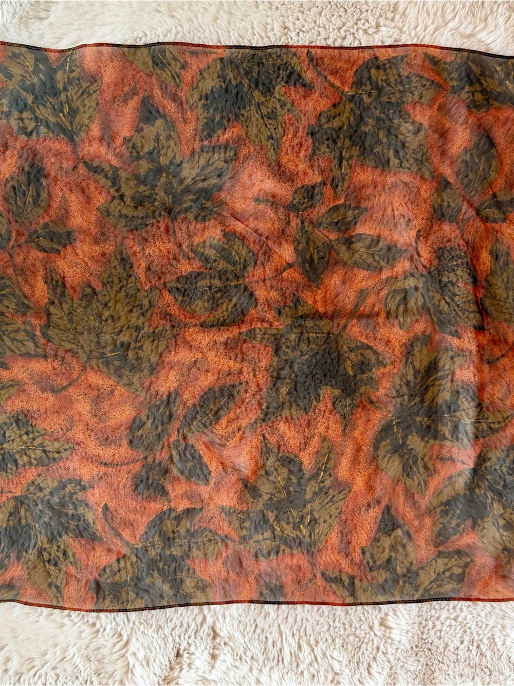 Kenneth Cole Rust Scarf with Olive Leaf Print